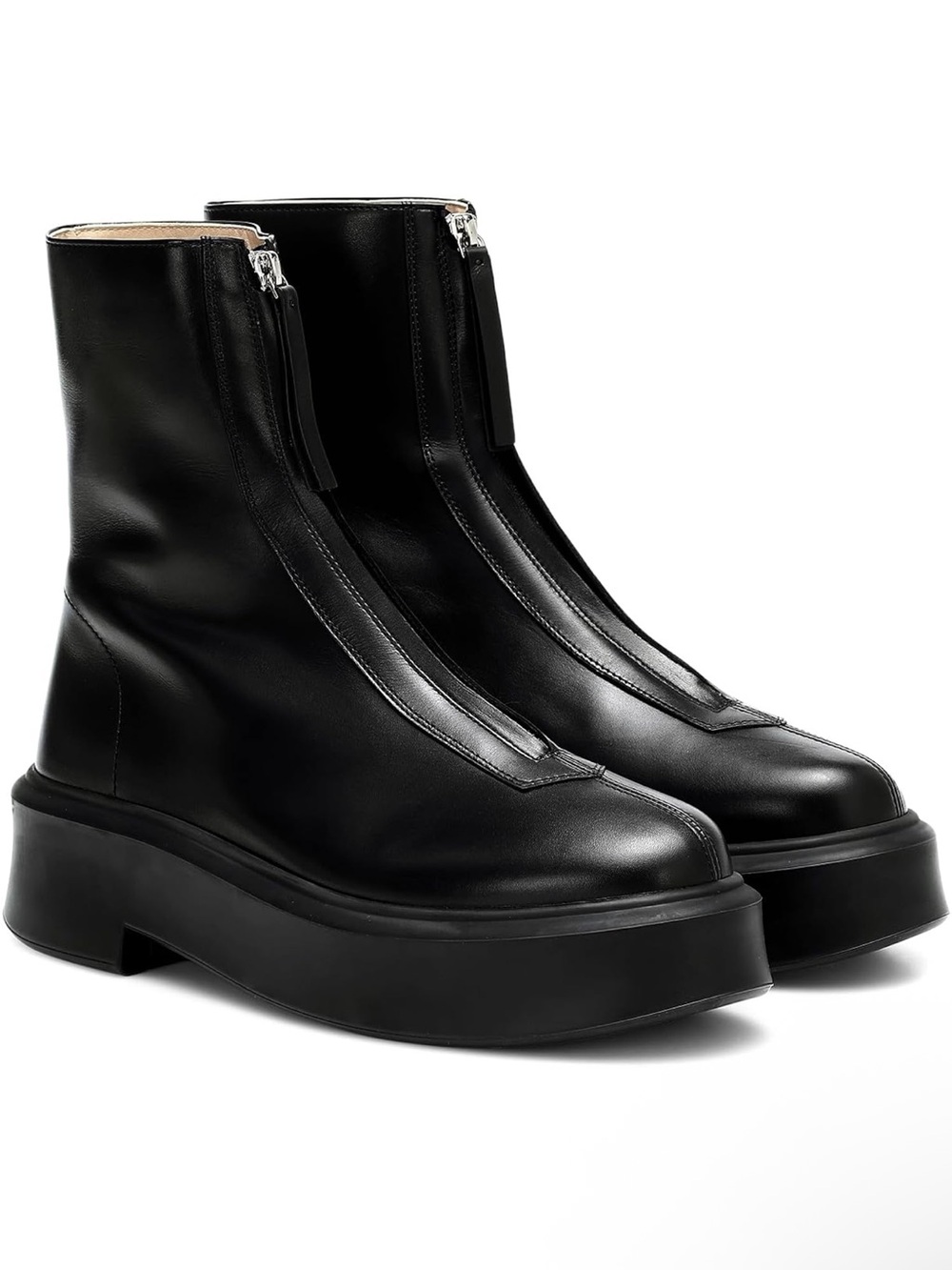 Coutgo Women's Black Front-Zip Platform Ankle Boots
